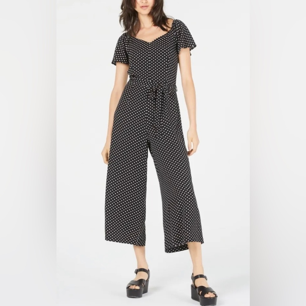 Monteau Women's Polka Dot Cropped Jumpsuit Black Size M